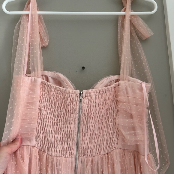 Mable Pink Tulle Polka Dot Tie-Strap Midi Dress, Size: Medium, NWOT - Picture 7 of 10